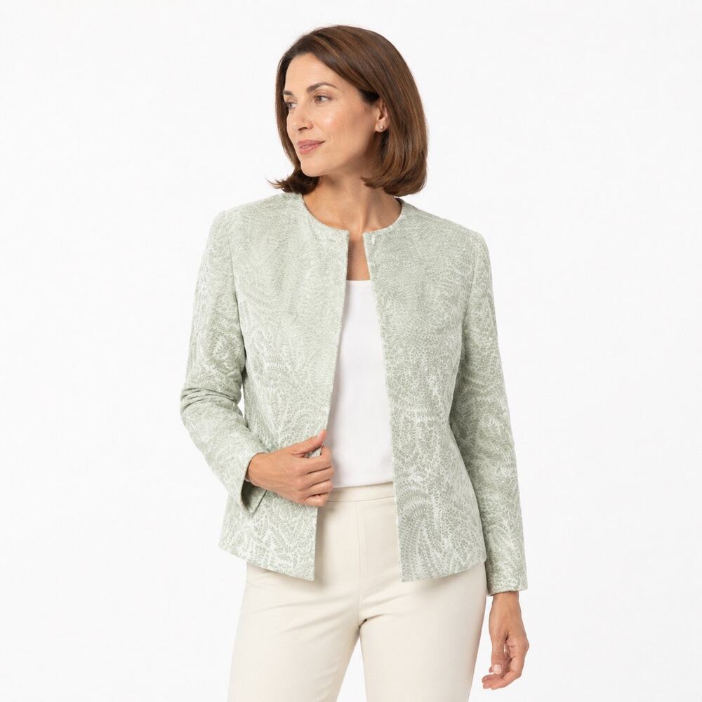 Vintage Casual Corner Green Textured Velvet Jacket Womens Size 8 Button Front